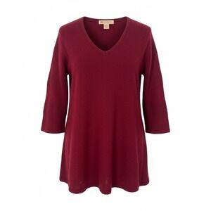 WYTHE NY 100% Cashmere Burgundy V‎ Neck 3/4 Sleeve Sweater Women's Size M